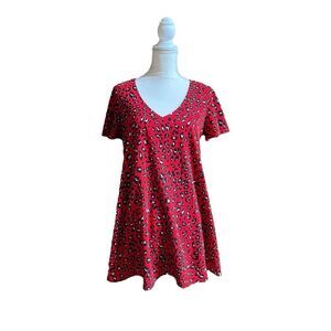 Adrienne Red Leopard Print Butterfly Sleeve Summer Dress V Neck US M